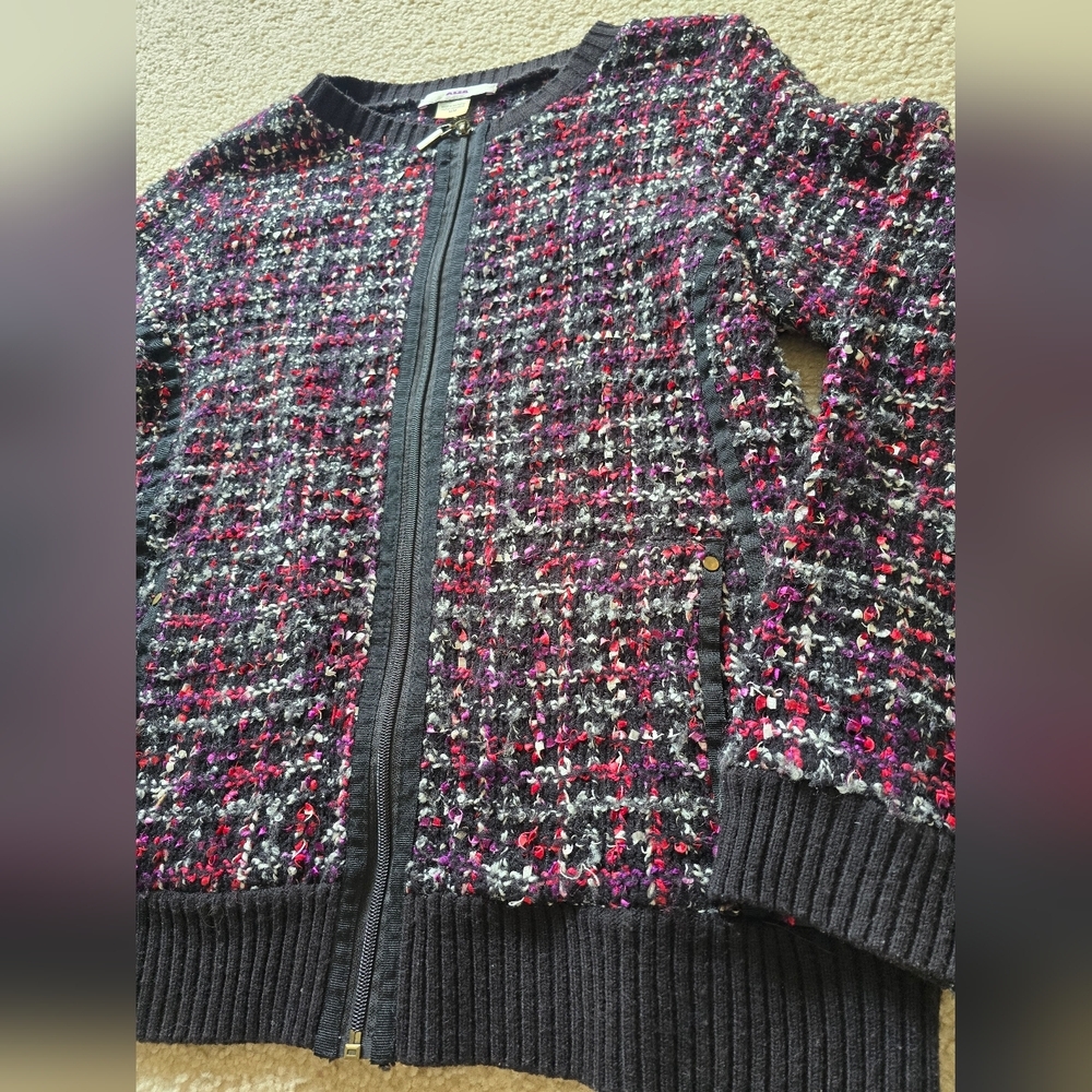 Alia Black Tweed Zip-Front Blazer with Pink and Gray Accents
